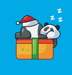 Cute Panda Sleeping On Giant Gift Isolated