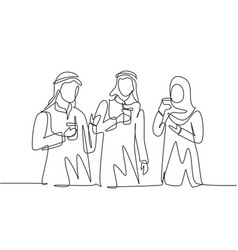 Single One Line Drawing Arabian Teens Drink Soda