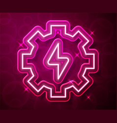 Glowing Neon Line Gear And Lightning Icon Isolated