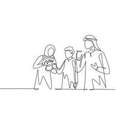 Single Continuous Line Drawing Young Arab Family