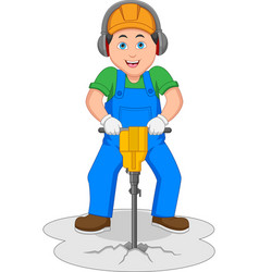 Construction Worker Jackhammer Drilling Cartoon