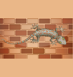 Gecko On Brick Wall In Cartoon Style