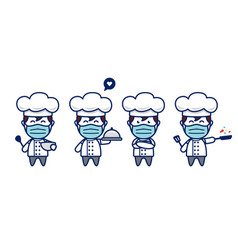 Cute Chef Character With Face Mask And Chef Hat