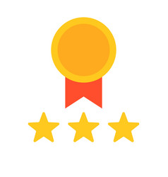 Gold Medal And 3 Star Icon Of Rating And Review