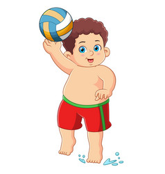 Happy Cute Kid Boy Play Beach Volleyball