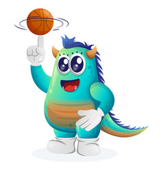 Cute Blue Monster Playing Basketball Freestyle