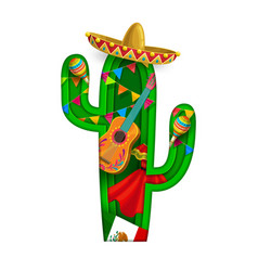 Mexican Paper Cut Cactus With Sombrero Maracas