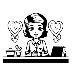 Business Woman In Office With Laptop And Heart