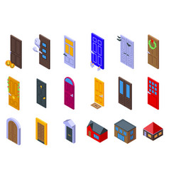 Night House Front Door Icons Set Isometric