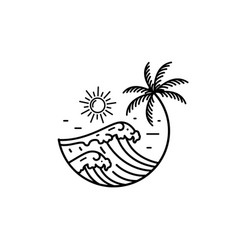 Ocean Wave Tropical Island And Palm Tree Logo