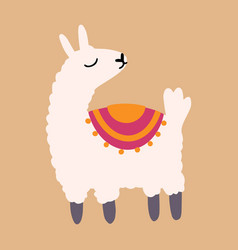 Cute Lama In Cartoon Hand Drawn Childish Style