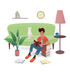 Cheerful Man Is Reading A Book Sitting