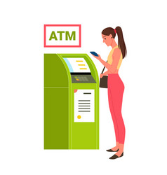 Girl Using Atm To Pay Verify Or Check Bank