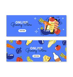 Online Grocery Blue Banners Set