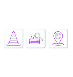 Set Line Car Service Traffic Cone And Search Icon