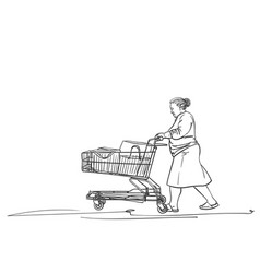 Elderly Woman Walking With Supermarket Cart