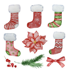 Watercolor Set Of Christmas Stockings And Winter