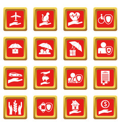 Insurance Icons Set Red