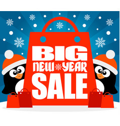 New Year Big Sale Background With Two Penguins