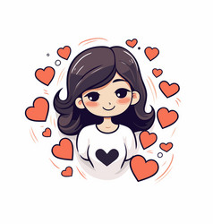 Cute Little Girl With Hearts In Cartoon Style