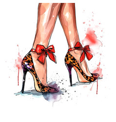 Womans Legs In Leopard Print High Heels With Bows