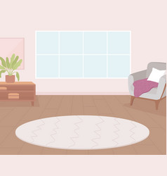 Round Carpet In Empty Living Room Flat Color