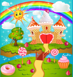 Candy Land With Waffle And Cream Castle Lollipops