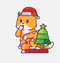 Cute Cat Hide Behind The Tree Isolated Cartoon