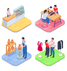 Isometric Small Business Owner Family