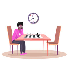 Guy Playing Chess Alone African Man Sitting