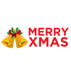 Merry Christmas Horizontal Banner With Golden Bell