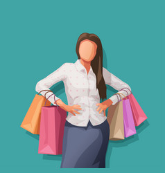 Pretty Woman Shopping Image On Blue Back