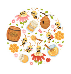 Cute Honey Bee Round Composition Design With Busy