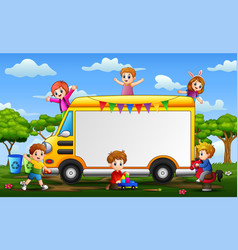 Border template with children playing at park Vector Image