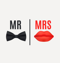 Mr And Mrs Sign With Black Bow Tie And Red Lips