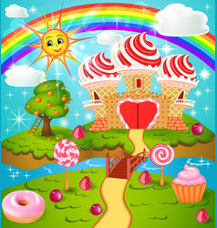 Candy Land With Waffle And Cream Castle Lollipops