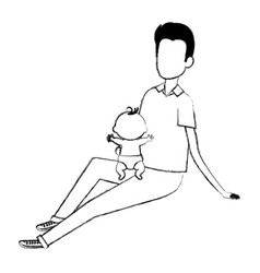 Father Sitting On Floor Carrying Baby