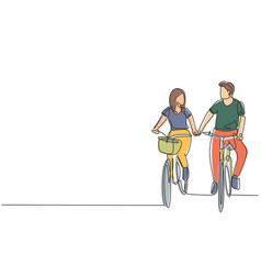 Continuous One Line Drawing Happy Couple Cycling