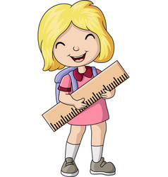 Cute Little Girl Cartoon Holding A Big Ruler