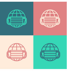 Pop Art Line Earth Globe With Medical Mask Icon