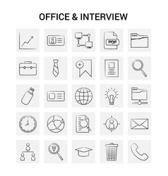 25 Hand Drawn Office And Interview Icon Set Gray