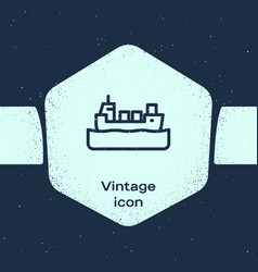 Grunge Line Oil Tanker Ship Icon Isolated On Blue