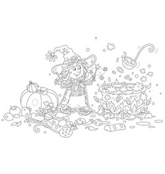 Little Halloween Witch Cooking A Tasty Soup