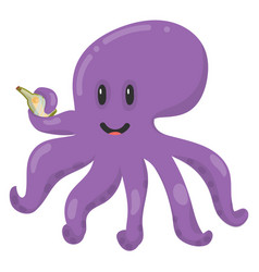 Purple Octopus With Smiling Face Happy Sea