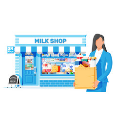 Dairy Store Or Milk Shop And Woman Customer