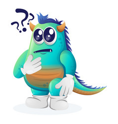 Cute Blue Monster Asking Questions