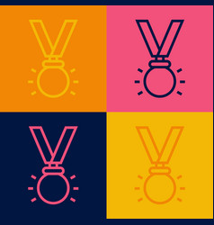 Pop Art Line Medal Icon Isolated On Color