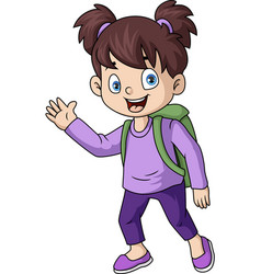 Cute Little Girl Cartoon With Backpack