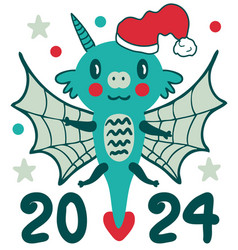 New Year 2024 Template With Kawaii Flying Dragon