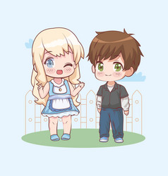 Kids Couple Anime With Fence